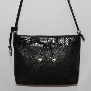 Brighton Black Leather Shoulder Bag Croc Pattern Trim Bow with Hearts